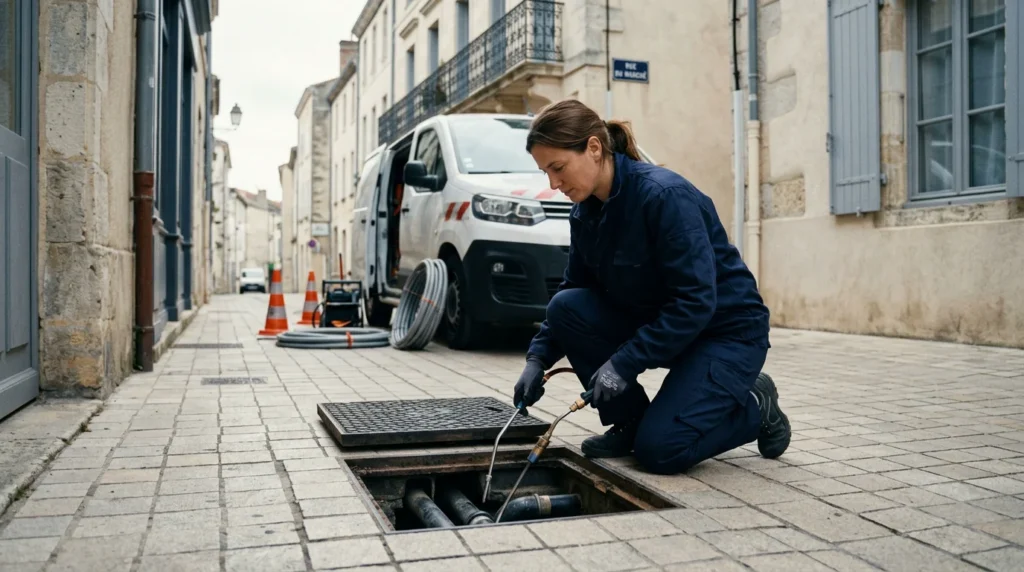 Professionnel intervenant sur un réseau de canalisations en France