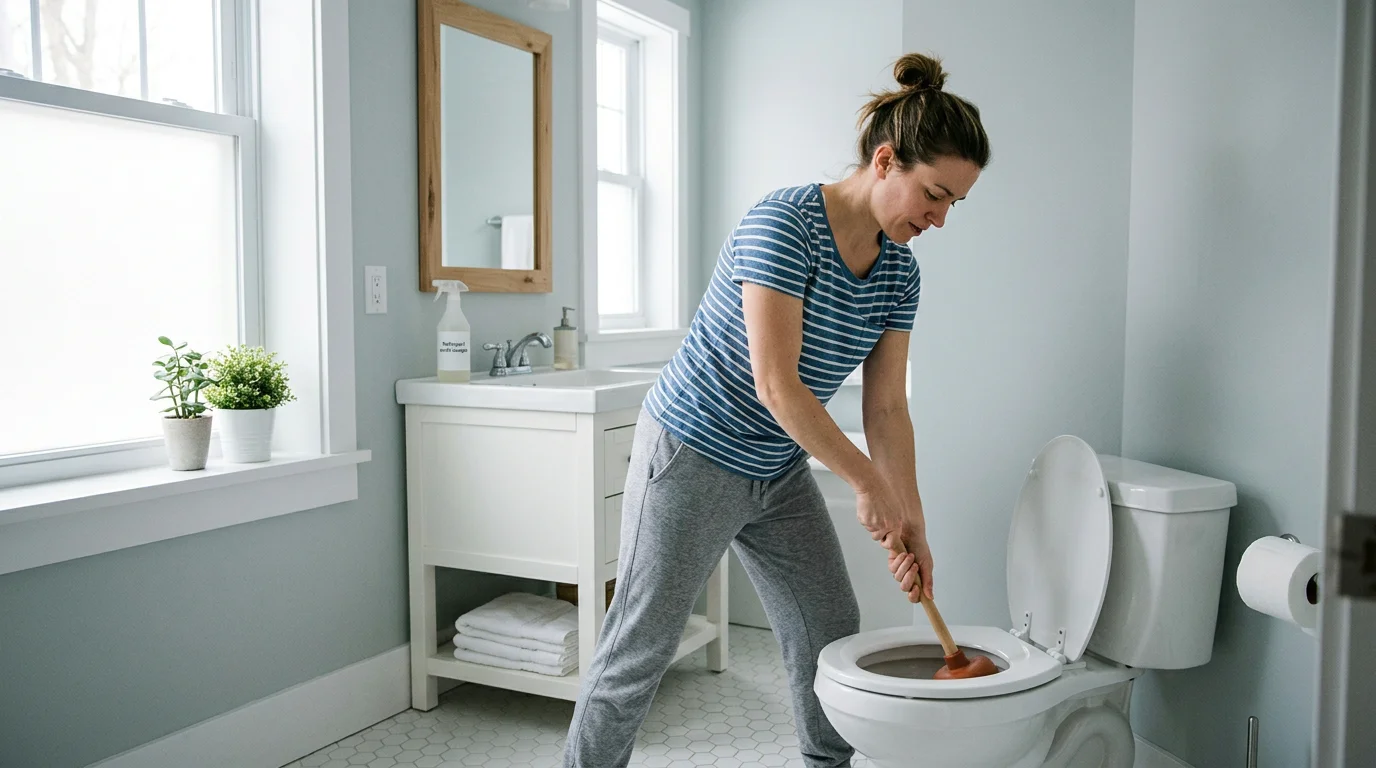 Utilisation d'une ventouse pour déboucher des toilettes