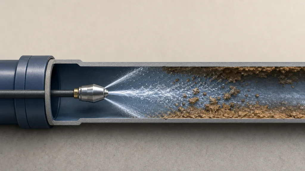 Illustration d’un curage de canalisation par jet d’eau