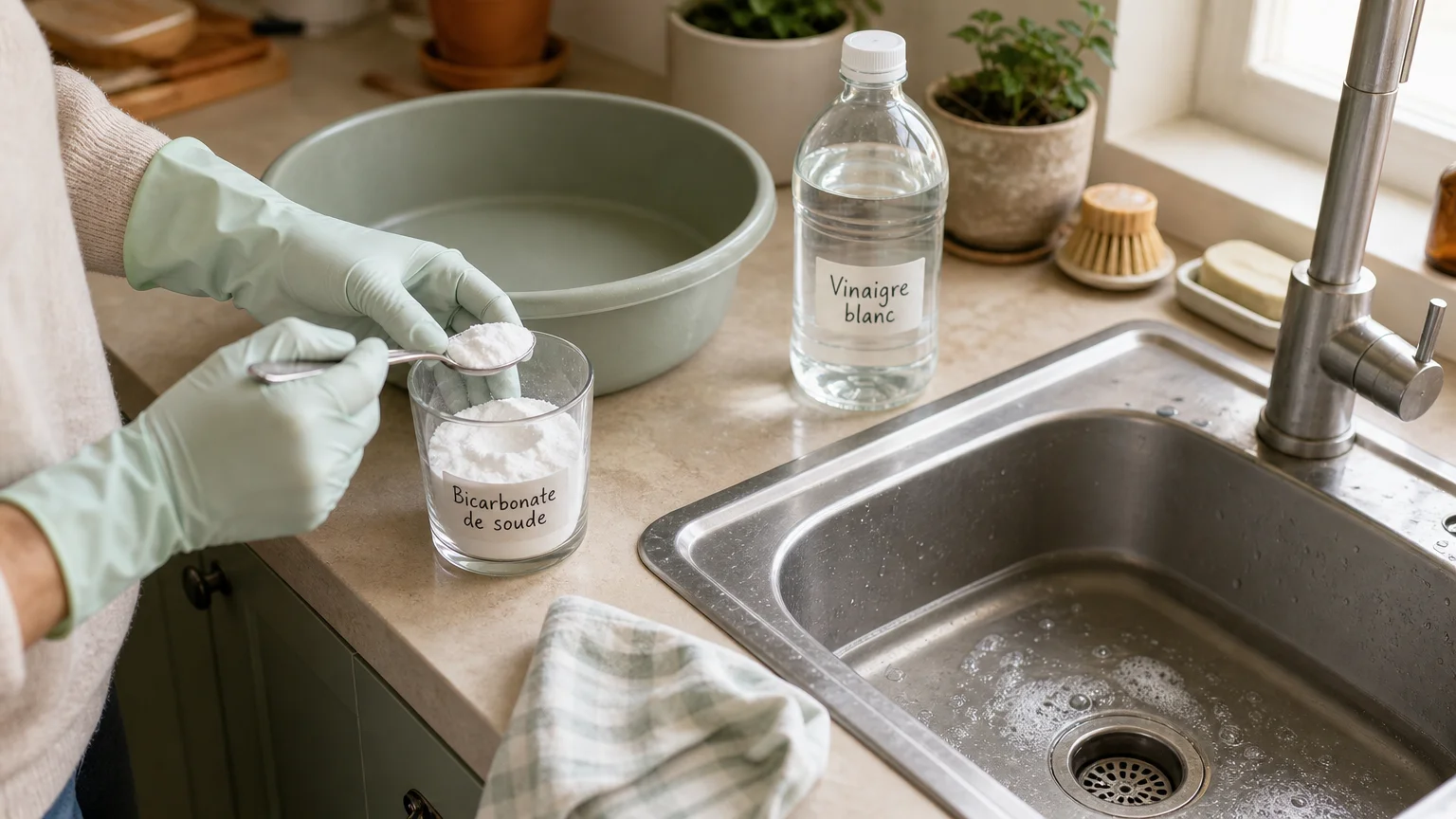 Préparation naturelle au bicarbonate pour une canalisation légèrement bouchée
