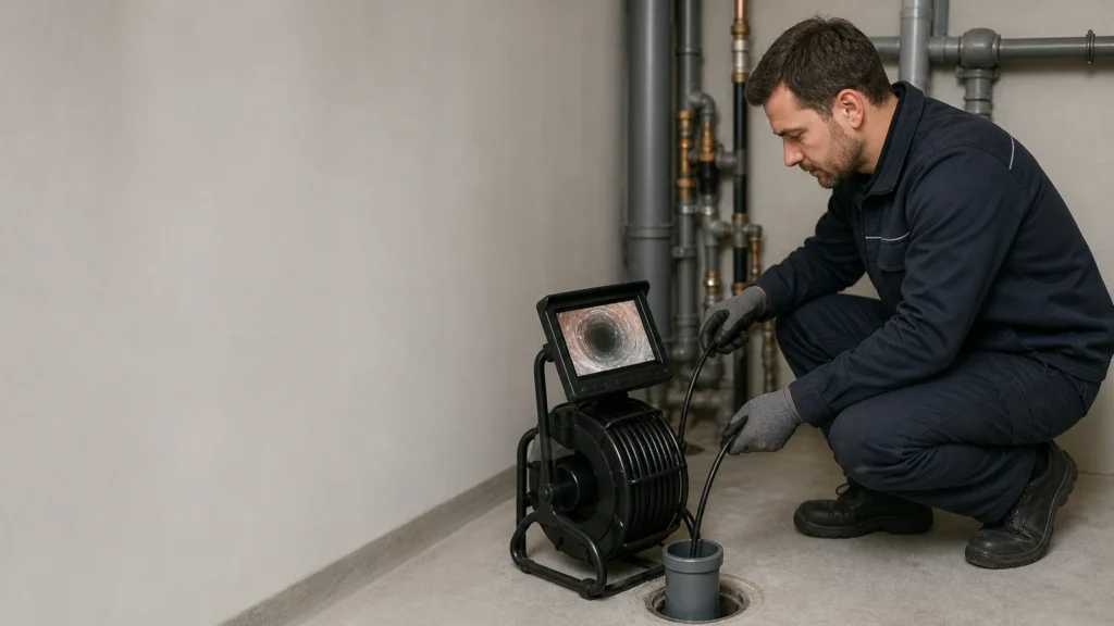 Technicien inspectant une canalisation dans un logement de Metz