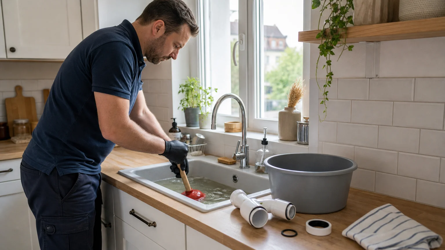 Utilisation d’une ventouse pour déboucher un évier à la maison