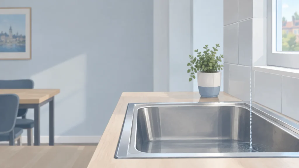 Évier dont l’eau s’écoule lentement dans un logement à Metz