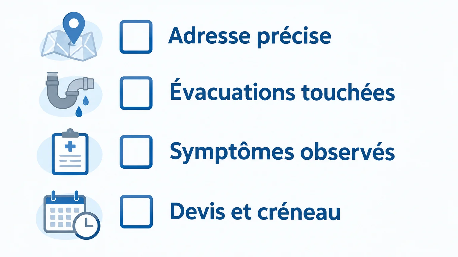 Checklist des informations à préparer avant d’appeler un technicien en débouchage