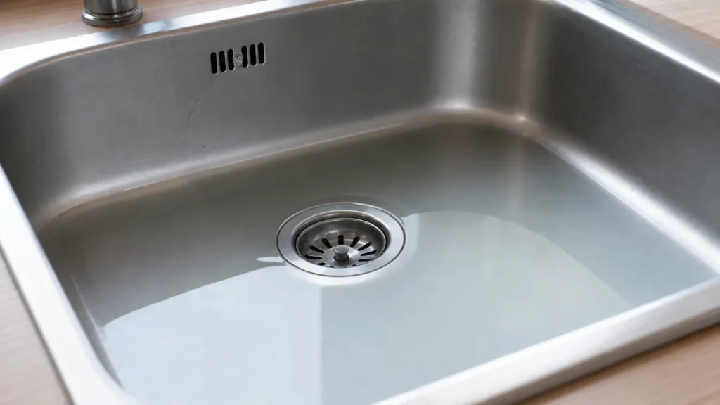 Évier dont l’évacuation est bouchée dans une cuisine