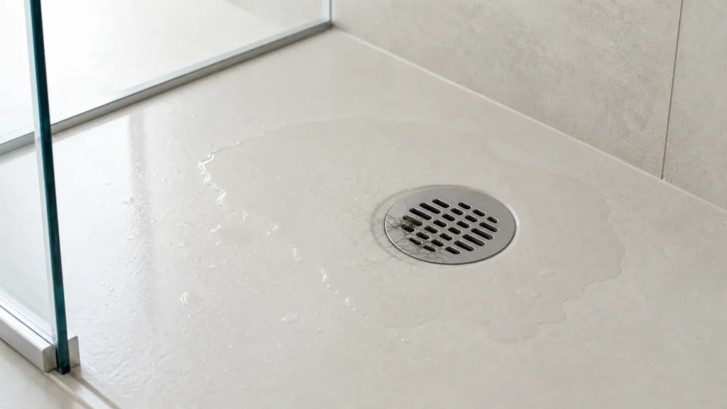 Eau stagnante près de la bonde d’une douche